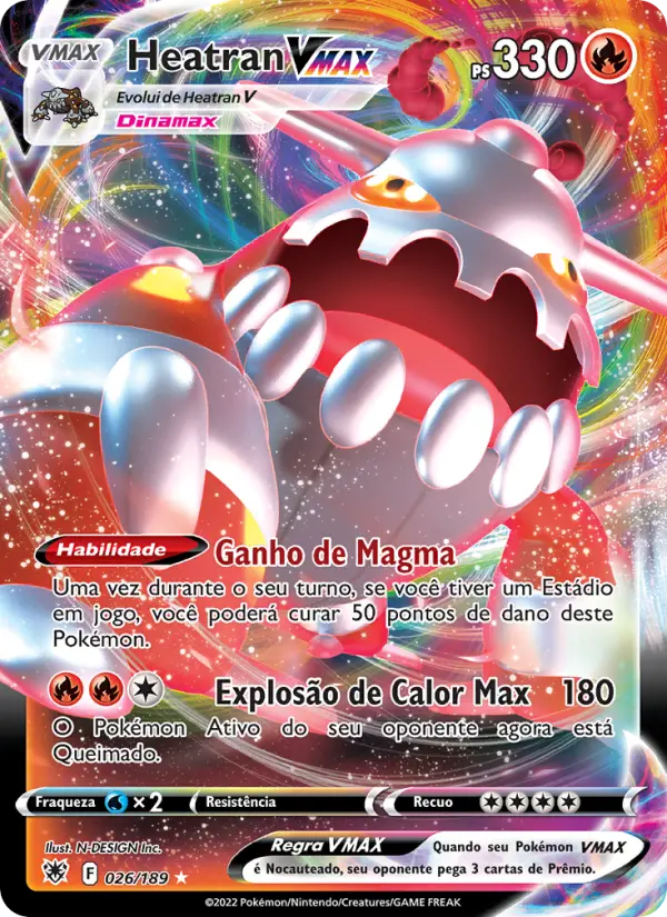 Carta Heatran VMAX, número 026/189 da coleção Estrelas Radiantes