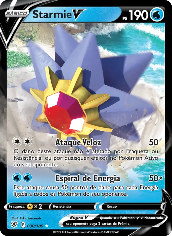 Carta Starmie V, número 030/189 da coleção Estrelas Radiantes