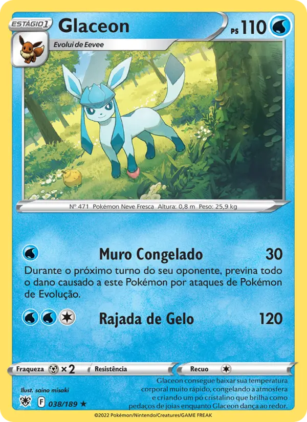Carta Glaceon, número 038/189 da coleção Estrelas Radiantes
