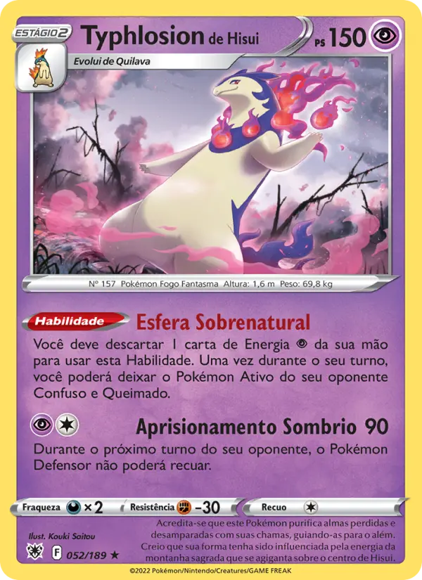 Carta Typhlosion de Hisui, número 052/189 da coleção Estrelas Radiantes