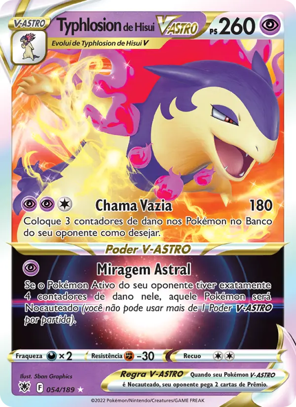 Carta Typhlosion de Hisui V-ASTRO, número 054/189 da coleção Estrelas Radiantes