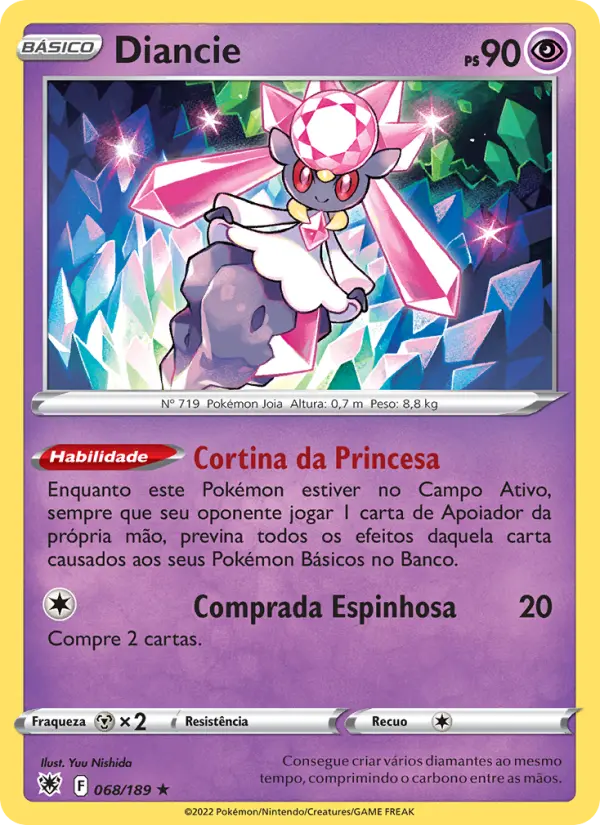 Carta Diancie, número 068/189 da coleção Estrelas Radiantes