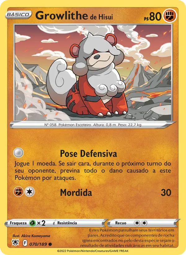 Carta Growlithe de Hisui, número 070/189 da coleção Estrelas Radiantes
