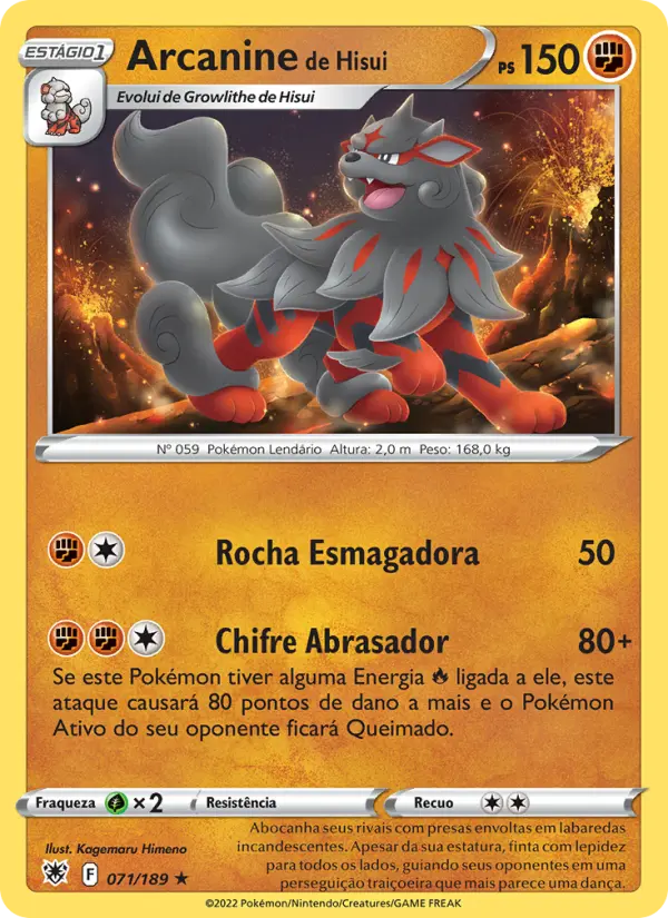 Carta Arcanine de Hisui, número 071/189 da coleção Estrelas Radiantes