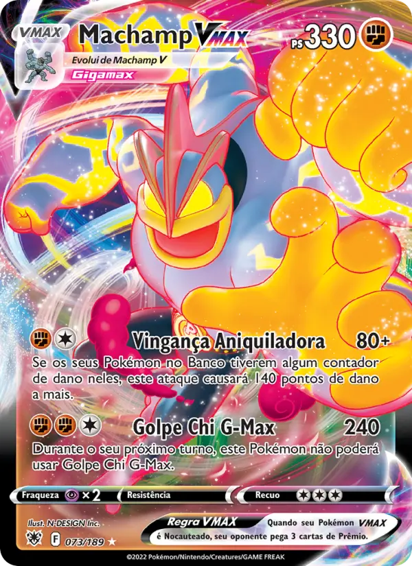 Carta Machamp VMAX, número 073/189 da coleção Estrelas Radiantes