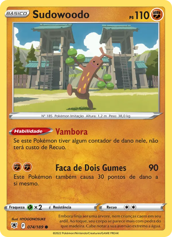 Carta Sudowoodo, número 074/189 da coleção Estrelas Radiantes
