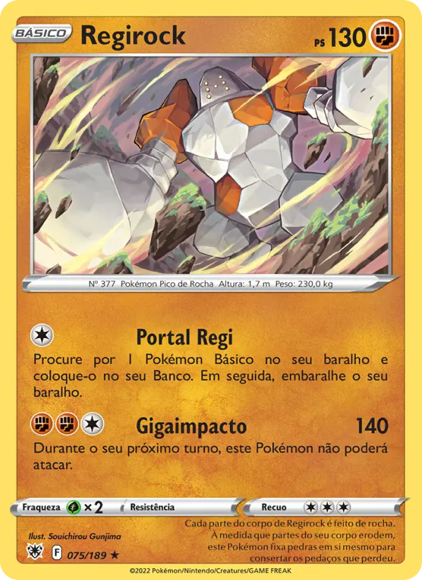 Carta Regirock, número 075/189 da coleção Estrelas Radiantes