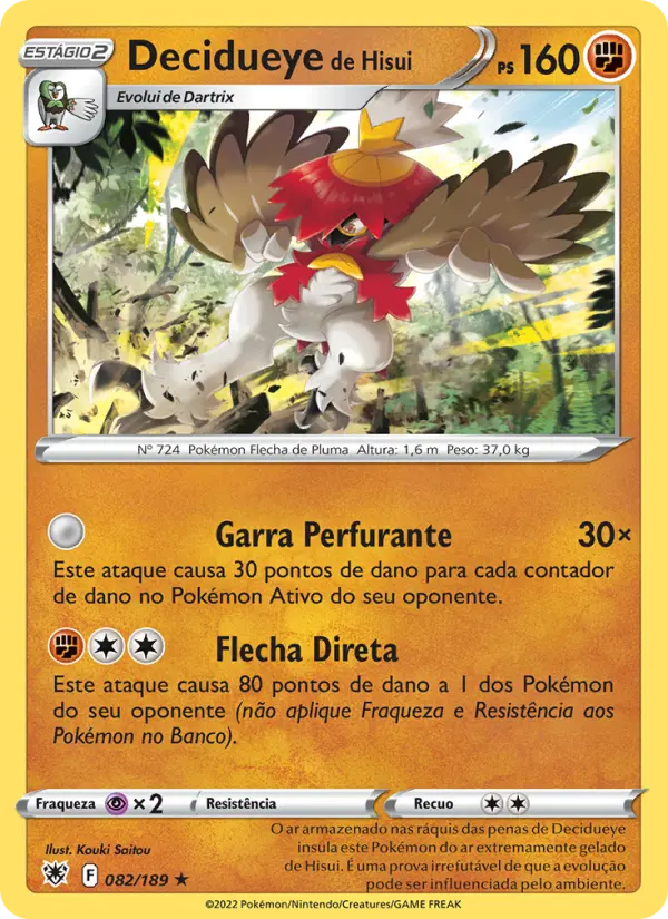 Carta Decidueye de Hisui, número 082/189 da coleção Estrelas Radiantes