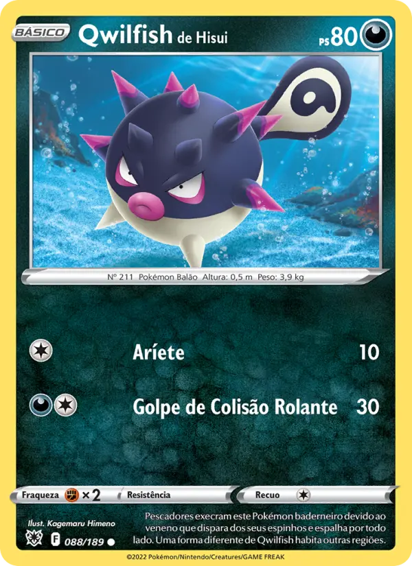 Carta Qwilfish de Hisui, número 088/189 da coleção Estrelas Radiantes