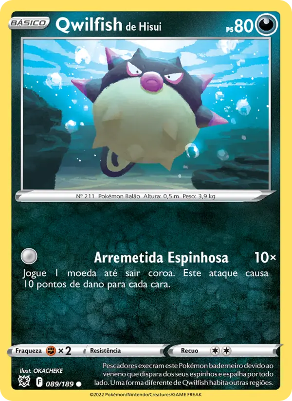 Carta Qwilfish de Hisui, número 089/189 da coleção Estrelas Radiantes