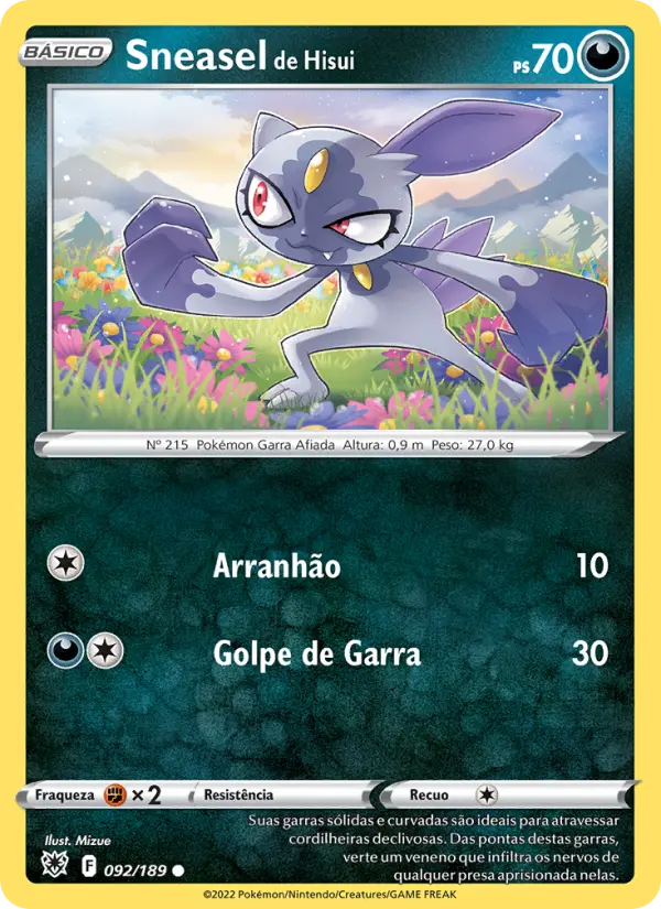Carta Sneasel de Hisui, número 092/189 da coleção Estrelas Radiantes