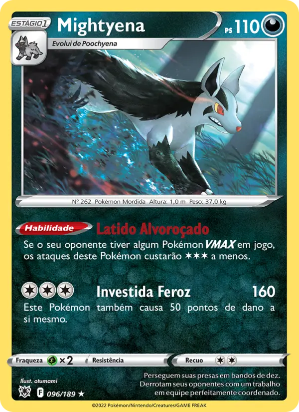 Carta Mightyena, número 096/189 da coleção Estrelas Radiantes