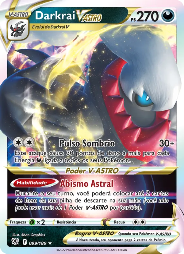 Carta Darkrai V-ASTRO, número 099/189 da coleção Estrelas Radiantes