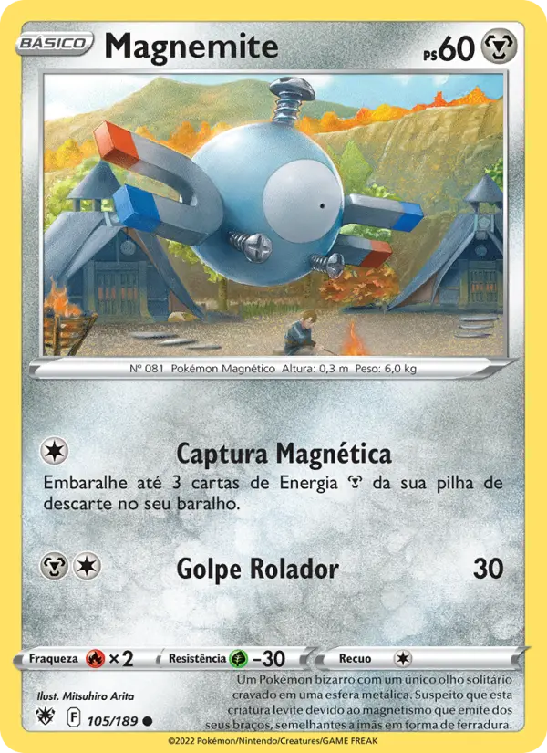 Carta Magnemite, número 105/189 da coleção Estrelas Radiantes
