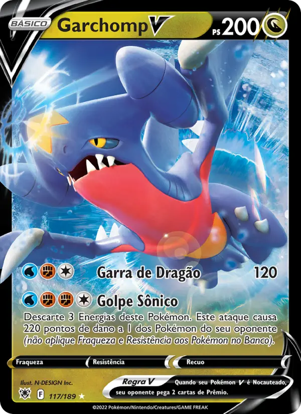 Carta Garchomp V, número 117/189 da coleção Estrelas Radiantes