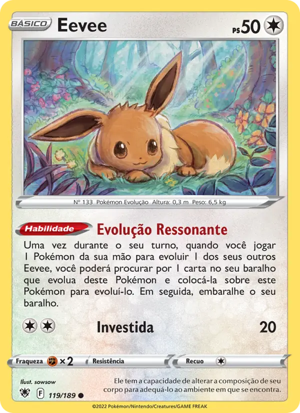 Carta Eevee, número 119/189 da coleção Estrelas Radiantes