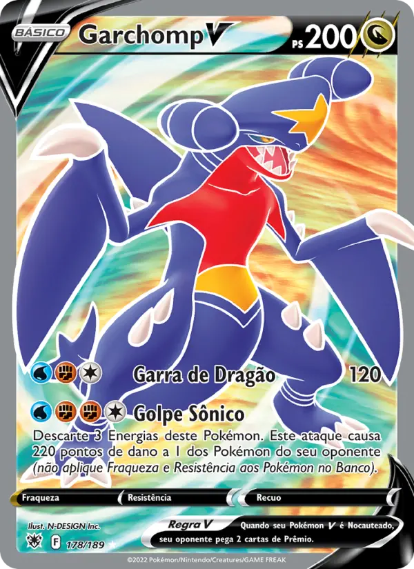Carta Garchomp V, número 178/189 da coleção Estrelas Radiantes
