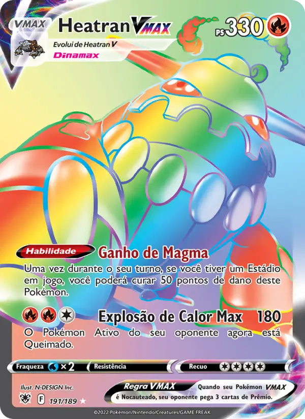Carta Heatran VMAX, número 191/189 da coleção Estrelas Radiantes