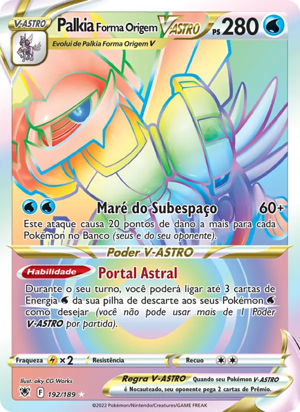 Carta Palkia Forma Origem V-ASTRO, número 192/189 da coleção Estrelas Radiantes