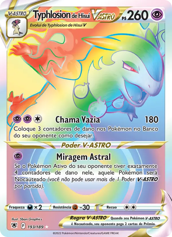 Carta Typhlosion de Hisui V-ASTRO, número 193/189 da coleção Estrelas Radiantes