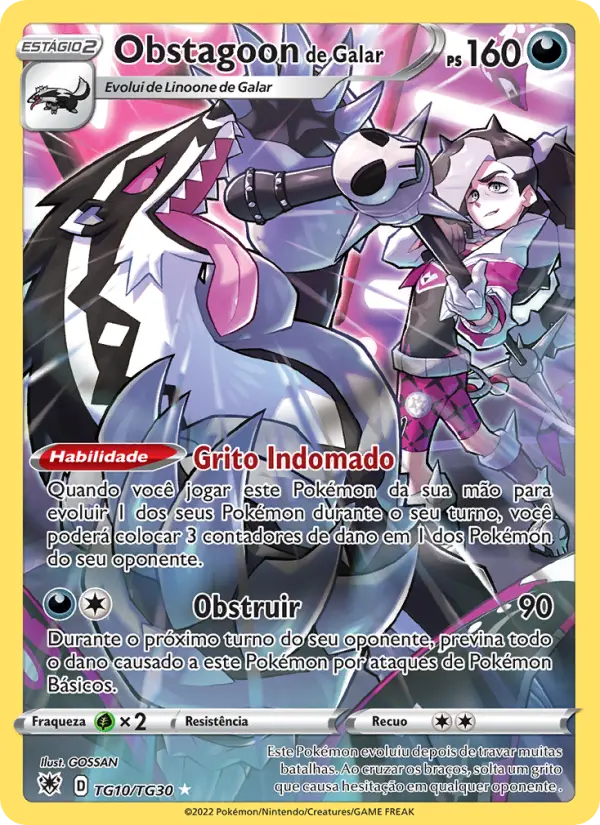 Carta Obstagoon de Galar, número TG10/30 da coleção Estrelas Radiantes Galeria de Treinador