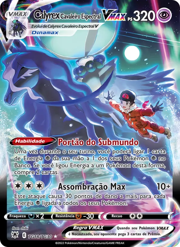 Carta Calyrex Cavaleiro Espectral VMAX, número TG18/30 da coleção Estrelas Radiantes Galeria de Treinador