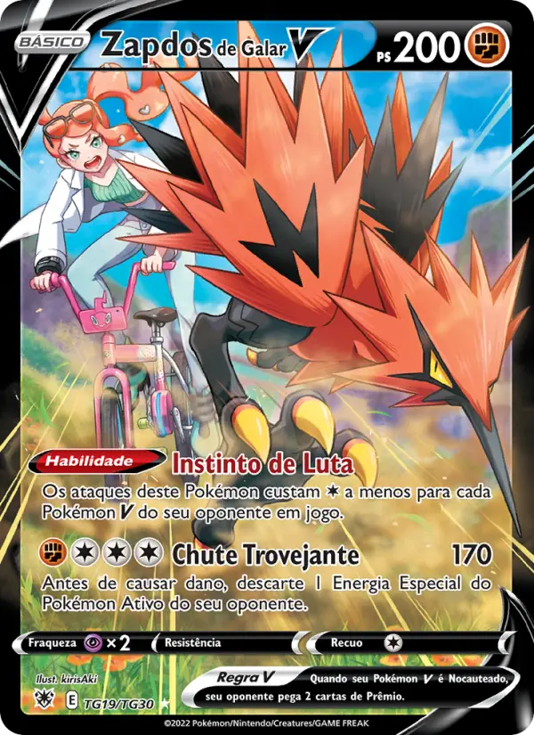 Carta Zapdos de Galar V, número TG19/30 da coleção Estrelas Radiantes Galeria de Treinador