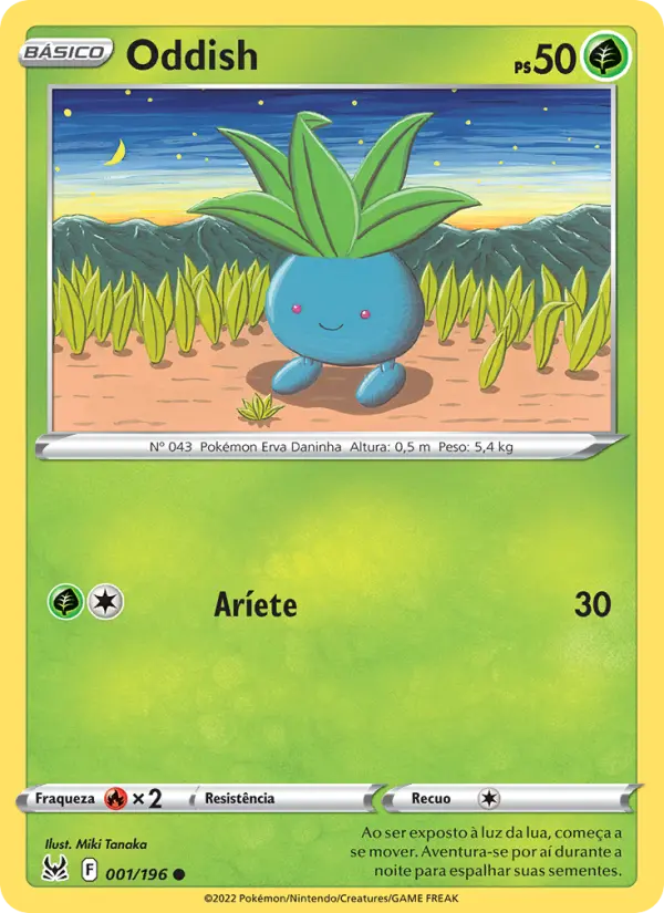 Carta Oddish, número 001/196 da coleção Origem Perdida