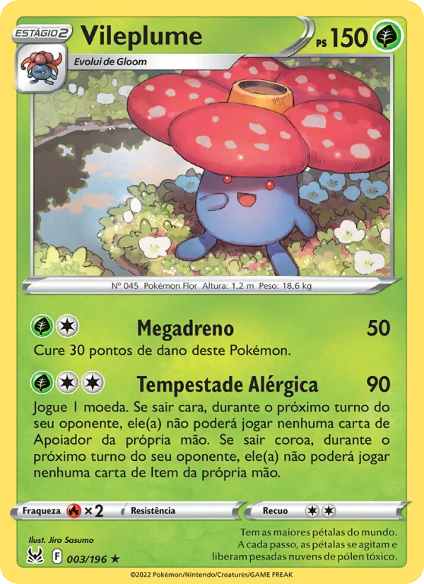 Carta Vileplume, número 003/196 da coleção Origem Perdida