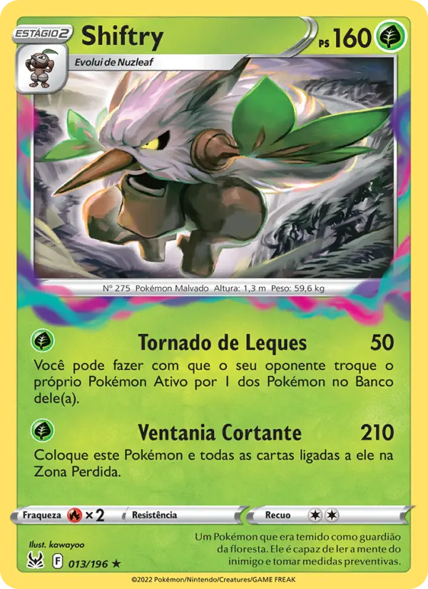 Carta Shiftry, número 013/196 da coleção Origem Perdida