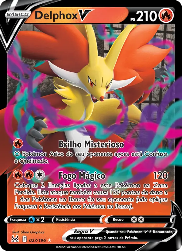Carta Delphox V, número 027/196 da coleção Origem Perdida