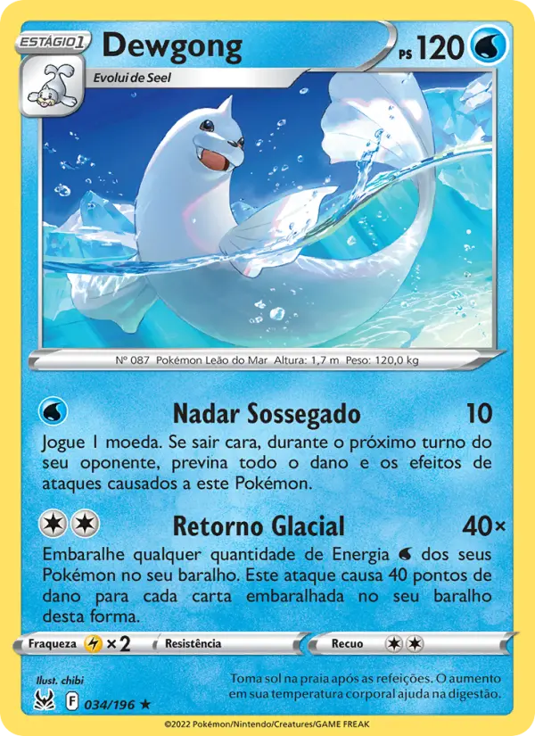 Carta Dewgong, número 034/196 da coleção Origem Perdida