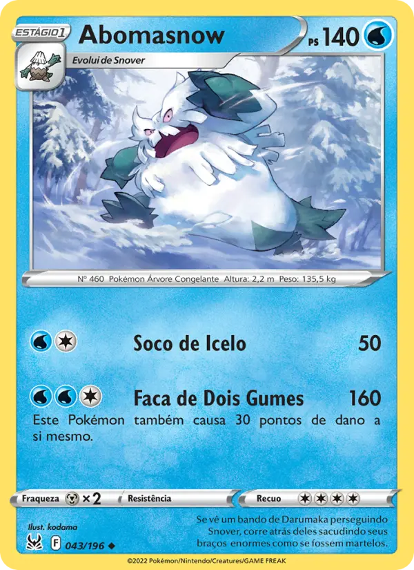 Carta Abomasnow, número 043/196 da coleção Origem Perdida