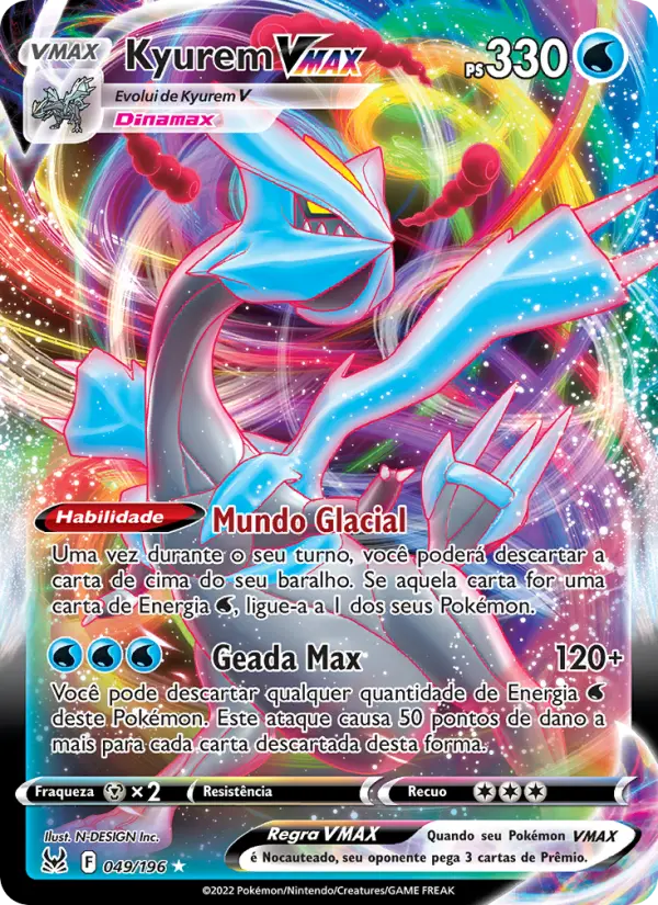Carta Kyurem VMAX, número 049/196 da coleção Origem Perdida