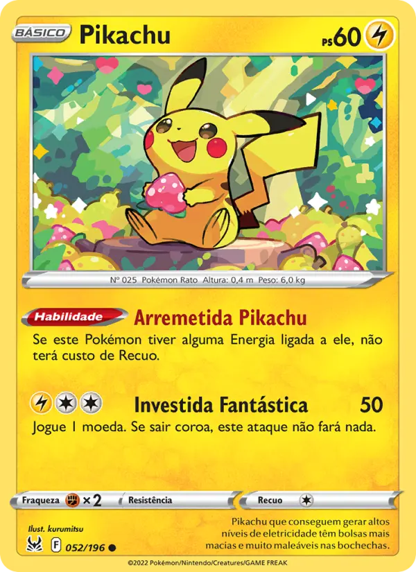 Carta Pikachu, número 052/196 da coleção Origem Perdida