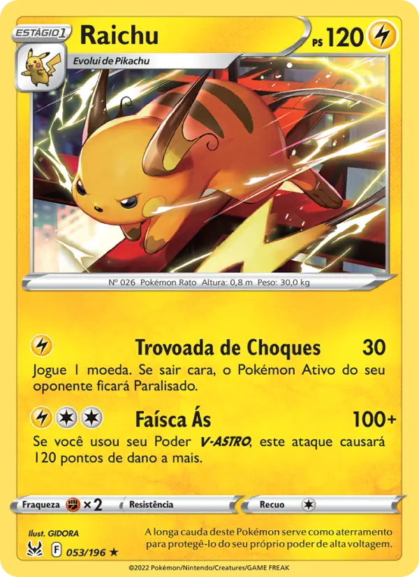 Carta Raichu, número 053/196 da coleção Origem Perdida