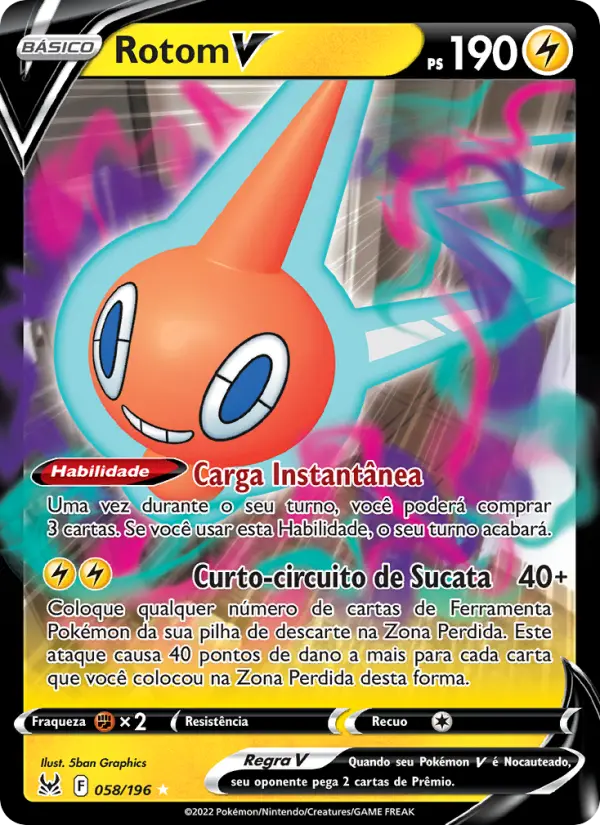 Carta Rotom V, número 058/196 da coleção Origem Perdida