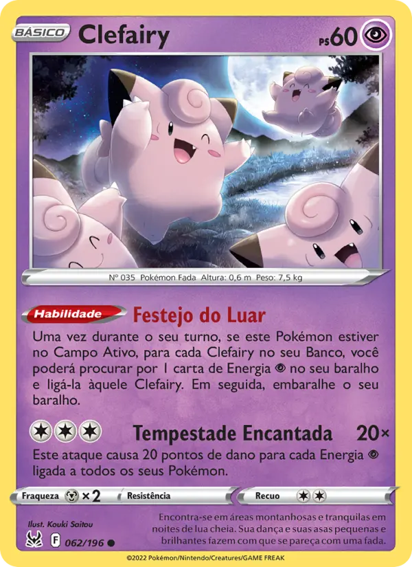 Carta Clefairy, número 062/196 da coleção Origem Perdida