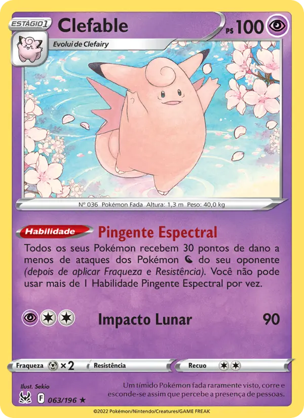 Carta Clefable, número 063/196 da coleção Origem Perdida
