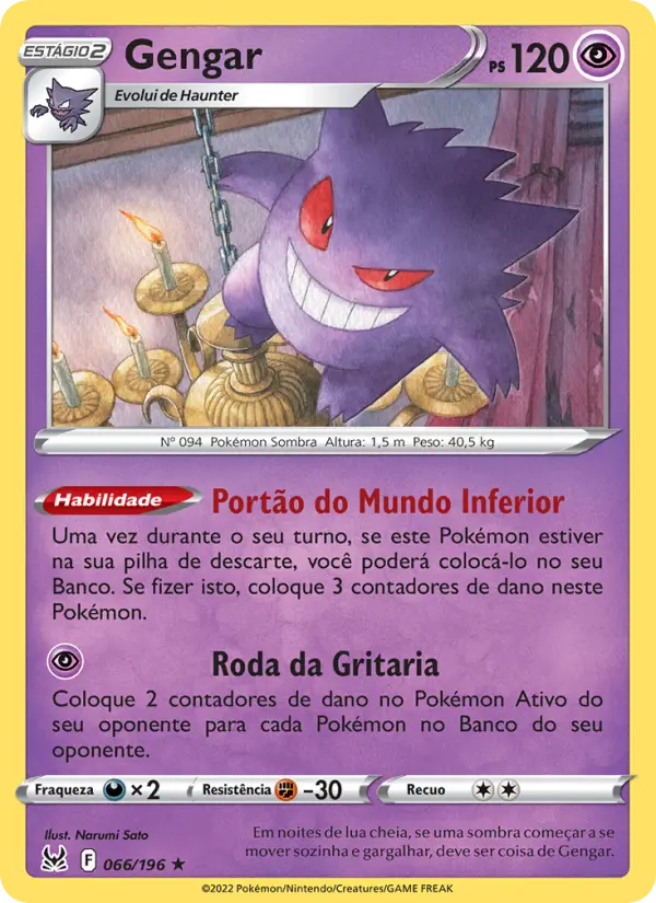 Carta Gengar, número 066/196 da coleção Origem Perdida