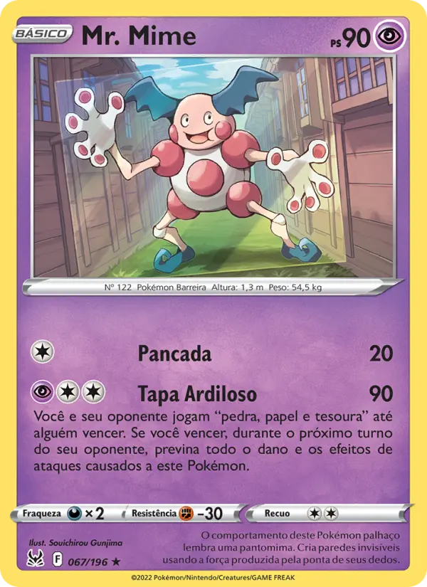 Carta Mr. Mime, número 067/196 da coleção Origem Perdida