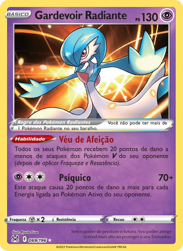 Carta Gardevoir Radiante, número 069/196 da coleção Origem Perdida