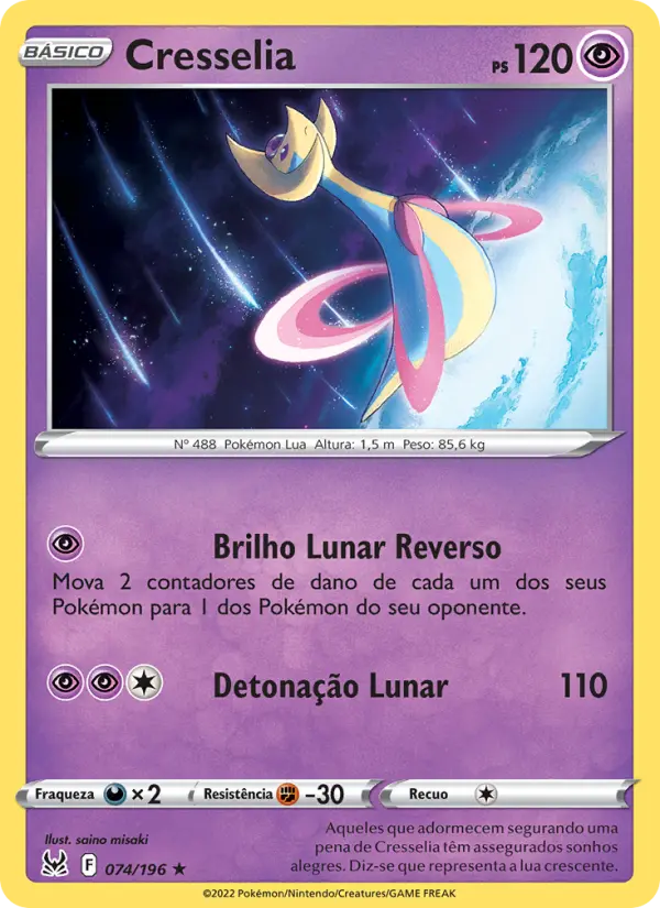 Carta Cresselia, número 074/196 da coleção Origem Perdida