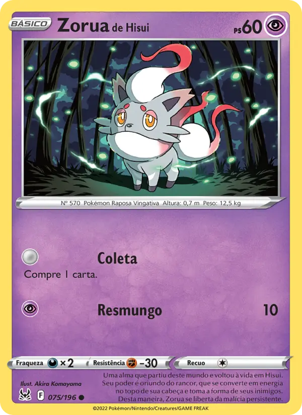 Carta Zorua de Hisui, número 075/196 da coleção Origem Perdida