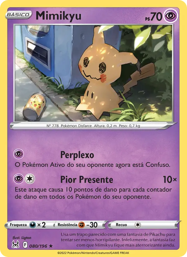 Carta Mimikyu, número 080/196 da coleção Origem Perdida