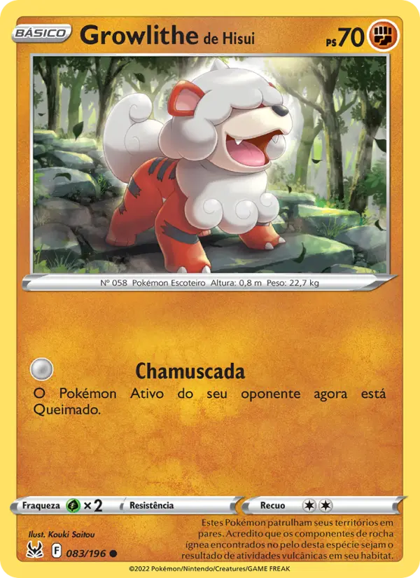 Carta Growlithe de Hisui, número 083/196 da coleção Origem Perdida