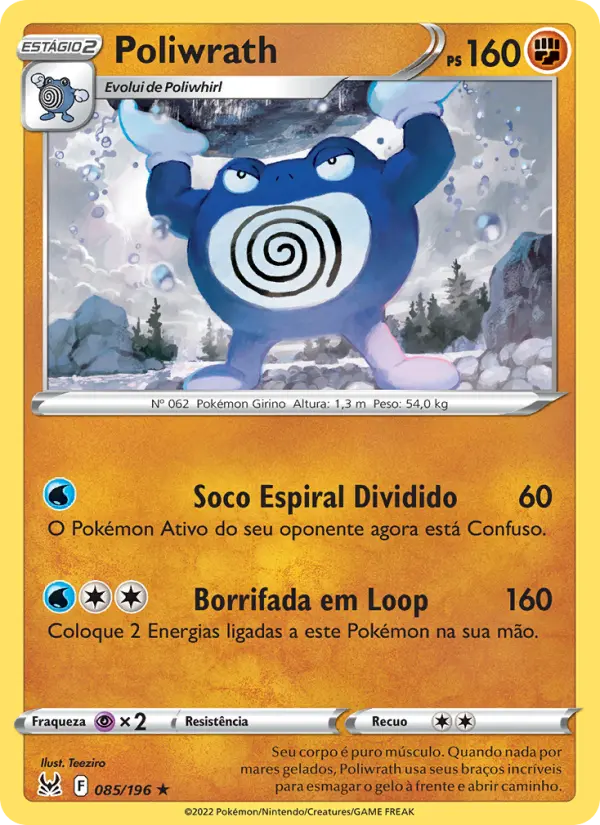 Carta Poliwrath, número 085/196 da coleção Origem Perdida