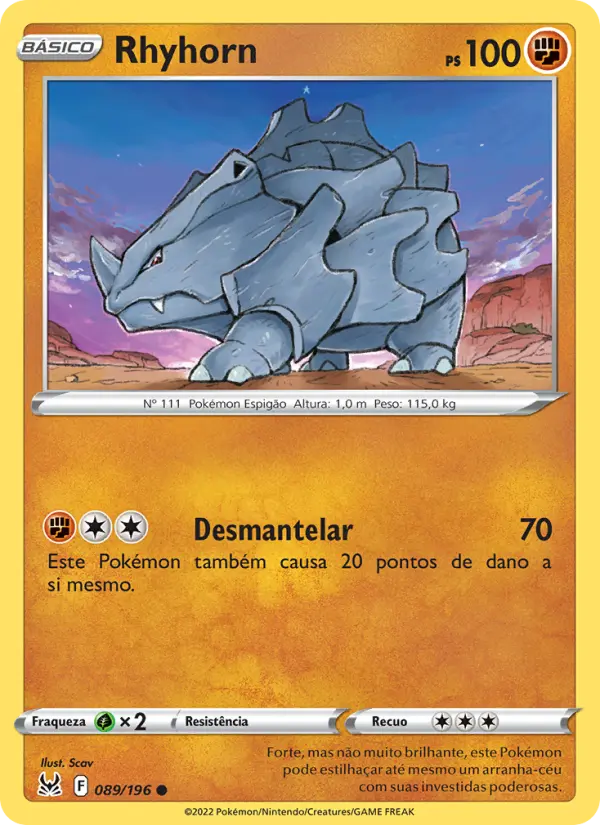 Carta Rhyhorn, número 089/196 da coleção Origem Perdida