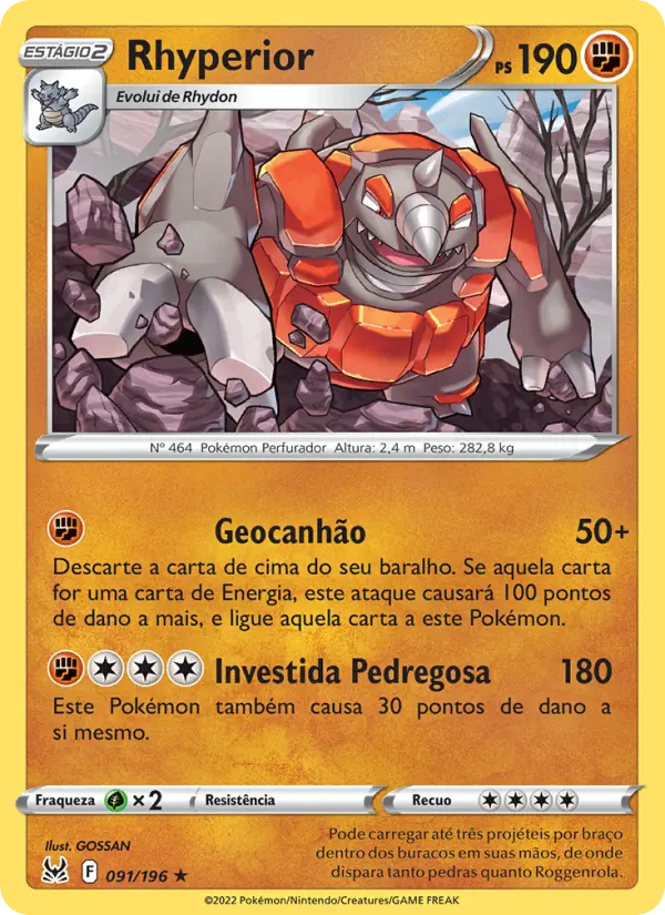 Carta Rhyperior, número 091/196 da coleção Origem Perdida
