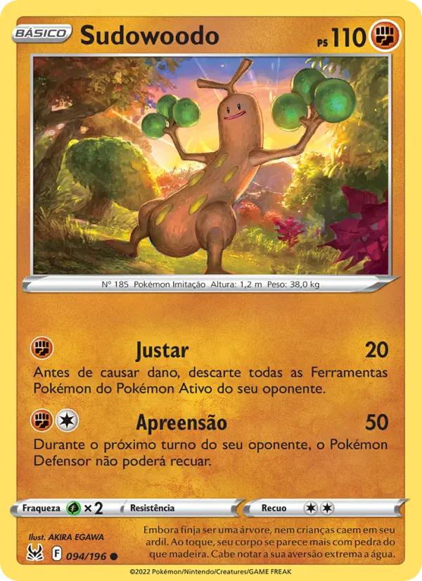 Carta Sudowoodo, número 094/196 da coleção Origem Perdida